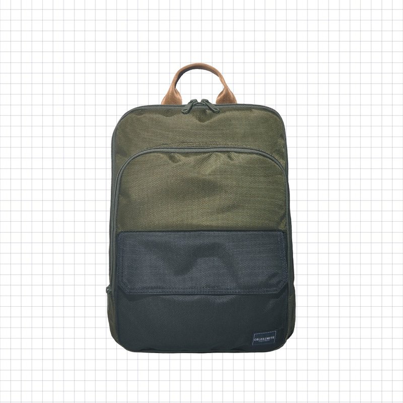 CR2 double-layer square backpack CR2-1399-OG [Taiwanese original bag brand] - กระเป๋าเป้สะพายหลัง - ไนลอน สีเขียว