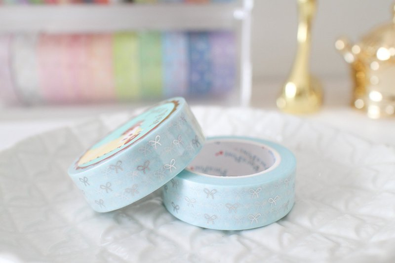 Hot Stamping Paper Tape-Baby Blue Polka Dot Hot Stamping Small Bow - มาสกิ้งเทป - กระดาษ หลากหลายสี