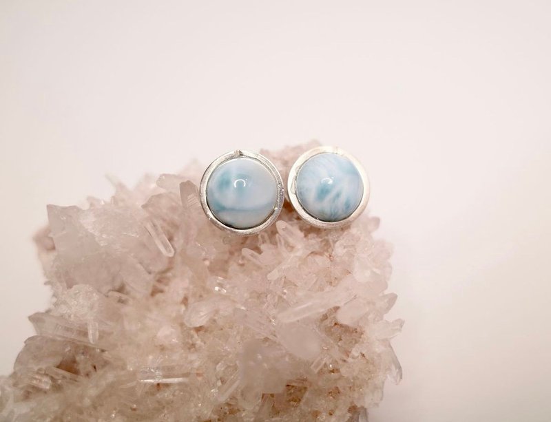 Larimar - Larimar Sterling Silver Stud Earrings - ต่างหู - เงินแท้ สีน้ำเงิน