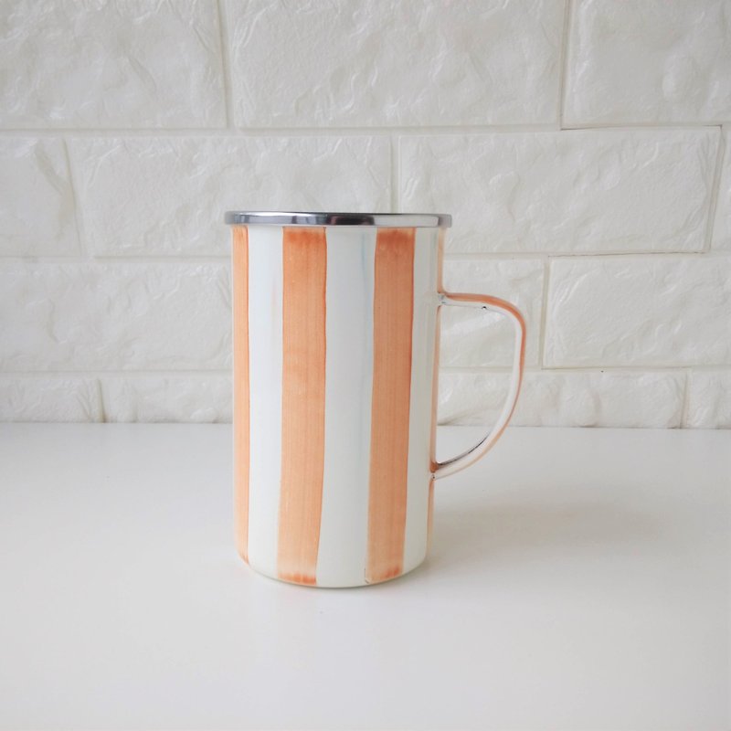Pumpkin orange striped 珐琅 mug - แก้วมัค/แก้วกาแฟ - วัตถุเคลือบ หลากหลายสี