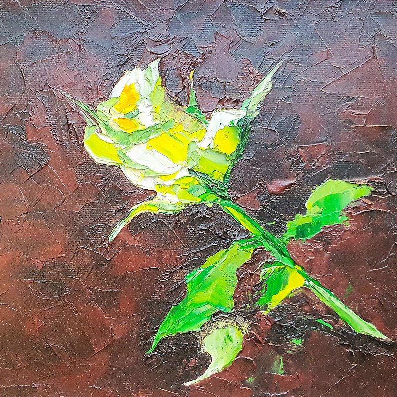 ローズマリング花オリジナルアート黄色の花のアートワーク静物壁アート - ポスター・絵 - その他の素材 ブラウン