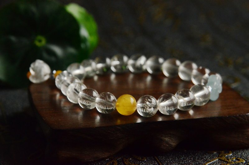 【晶涧】天然高氷細閃ホワイトクリスタル スズランブレスレット アクアマリン クローバー - ブレスレット - クリスタル ホワイト