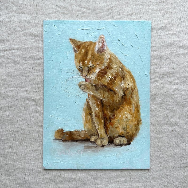 Cat Painting Red Cat Original Wall Decor - โปสเตอร์ - วัสดุอื่นๆ 