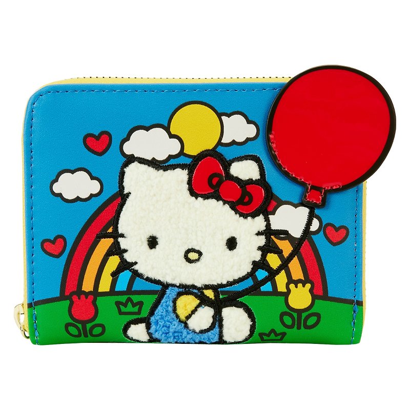 Loungefly Hello Kitty 50週年刺繡拉鍊銀包 - 長短皮夾/錢包 - 人造皮革 藍色