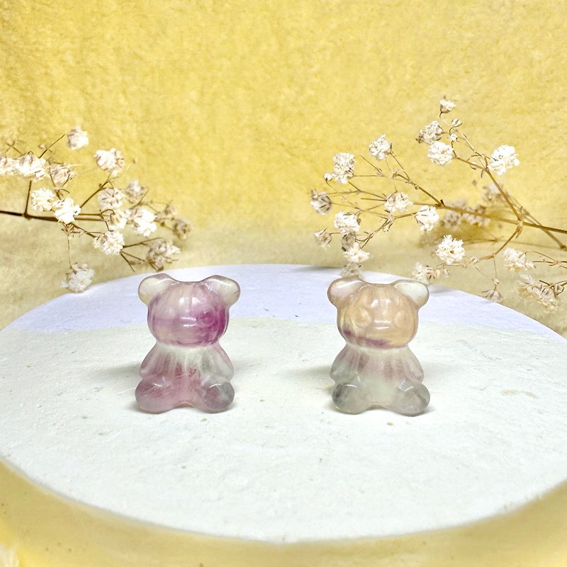 天然螢石小熊項鍊 可愛造型雕刻礦石飾品 - 項鍊 - 水晶 紫色