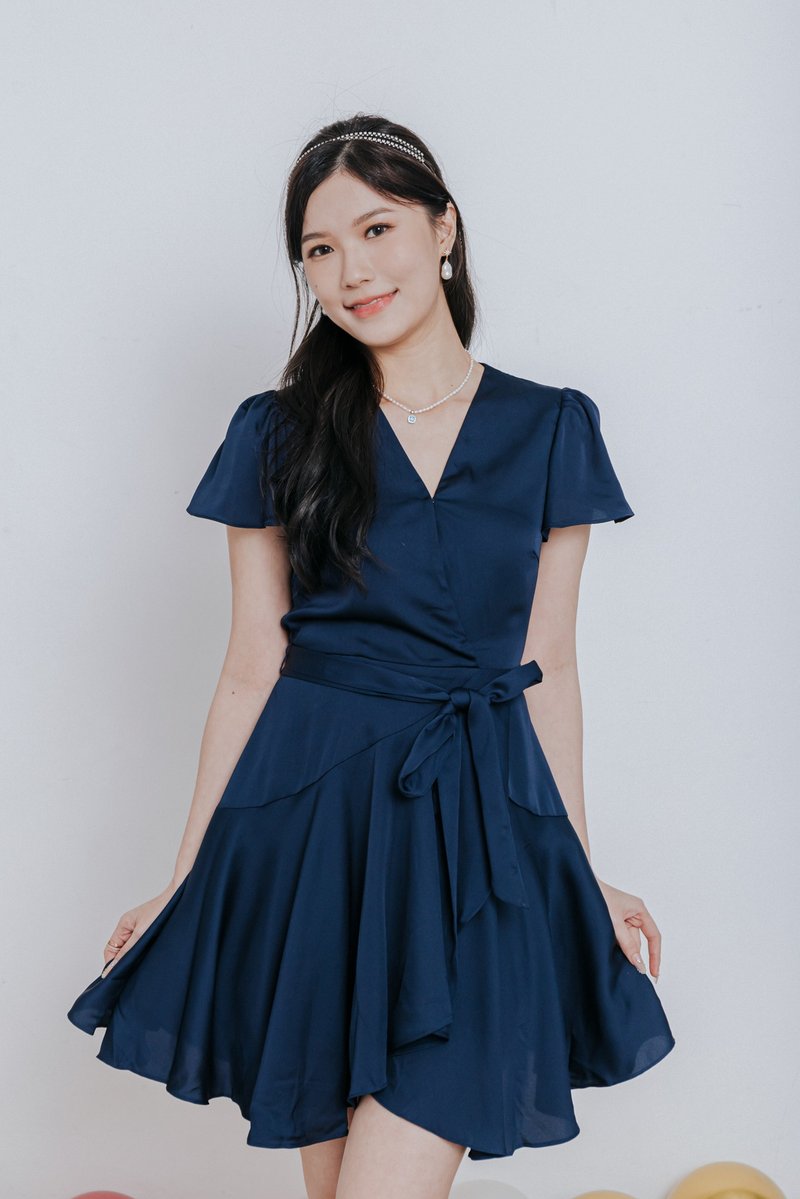 Georgina army blue dress - ชุดเดรส - เส้นใยสังเคราะห์ สีน้ำเงิน