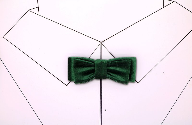綠色絲絨窄版雙層領結復古新郎蝴蝶結 - 領帶/領帶夾 - 絲．絹 綠色