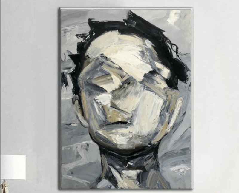 Face Painting Aesthetic Painting Canvas Art Figurative Art Personalized - 壁貼/牆壁裝飾 - 壓克力 灰色