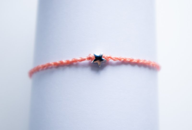 Sister gift. 925 sterling silver star hand-woven - lucky bracelet - grapefruit color B7 - สร้อยข้อมือ - เงินแท้ สีส้ม