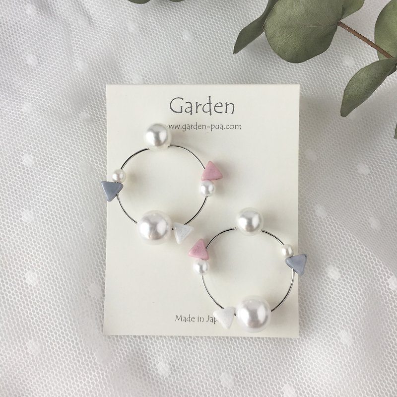 circle earrings pink blue silver - 耳環/耳夾 - 其他金屬 多色