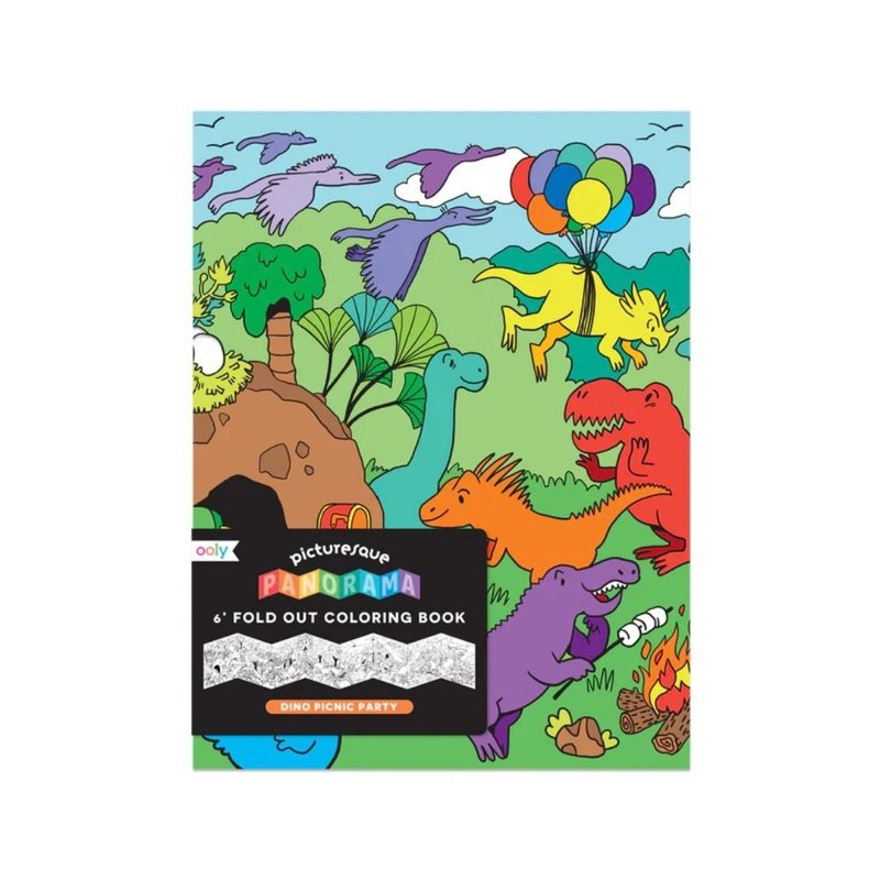 American OOLY Theme Panorama Coloring Book - Dinosaur Picnic Party | Hardcover Full Size Drawing Paper - Kids' Picture Books - Paper Green