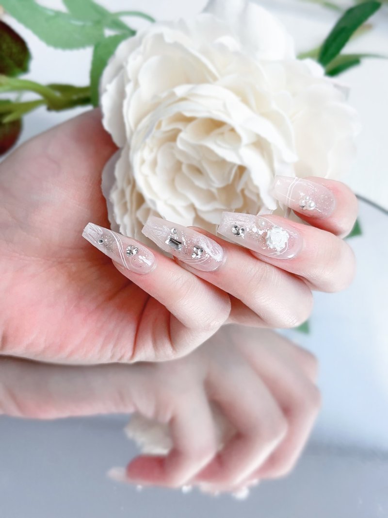 press on nail wedding nude pink rose bridal handcraft fake nail art reusable - Nail Polish & Acrylic Nails - Other Materials Pink