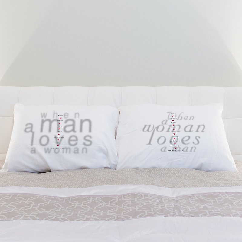 ラブレターカップル枕カバー（2枚セット） - 寝具 - コットン・麻 ホワイト