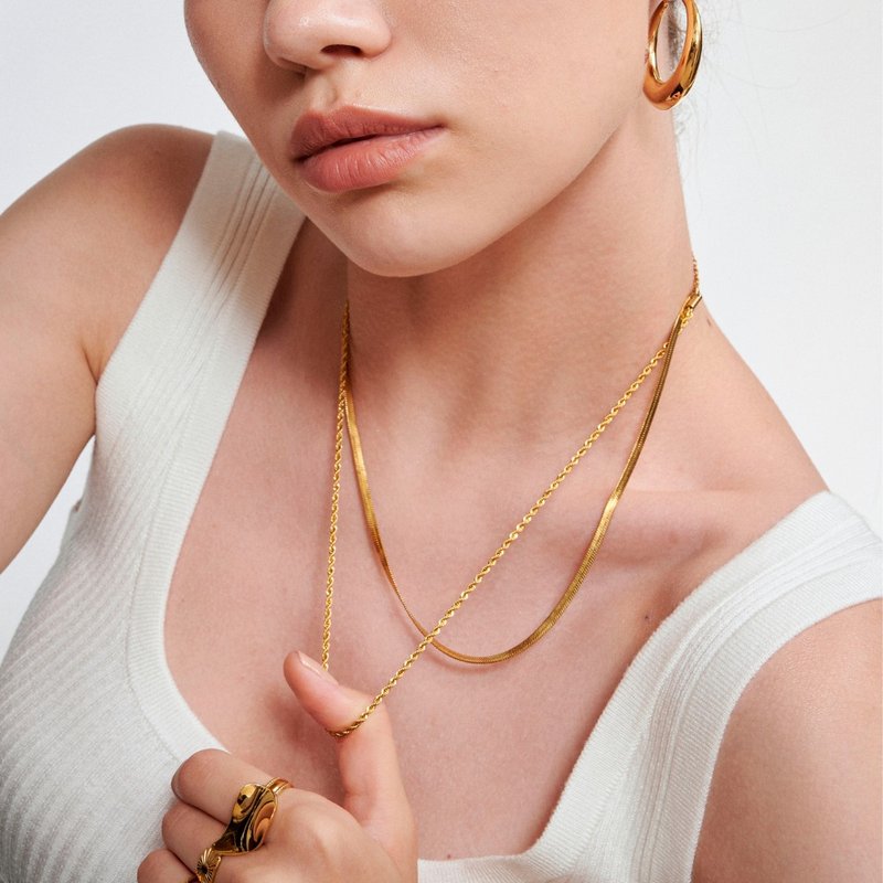 [European and American Style] Twist Flat Snake Double Layer Anti-allergic Necklace - Necklaces - Stainless Steel Gold