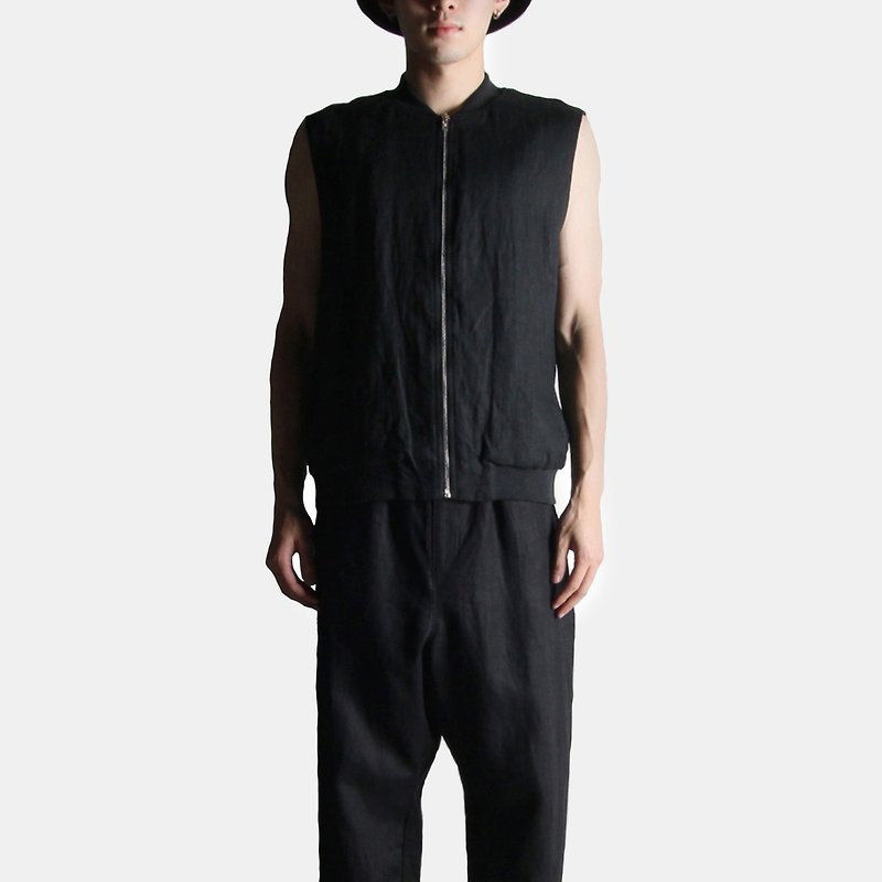 Cotton Linen vest Xiaojian - Men's Coats & Jackets - Linen Black