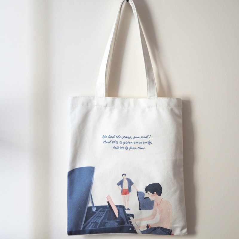 Tote bag/布袋 - Call Me by Your Name - 側背包/斜孭袋 - 棉．麻 白色