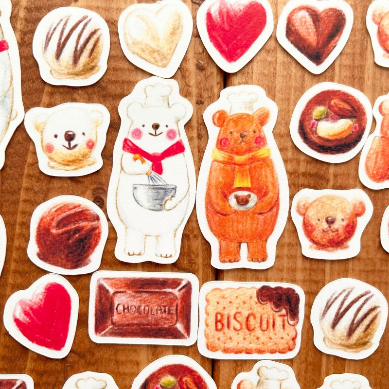 Chocolatier Bear Flake Sticker with Postcard - Stickers - Paper Brown