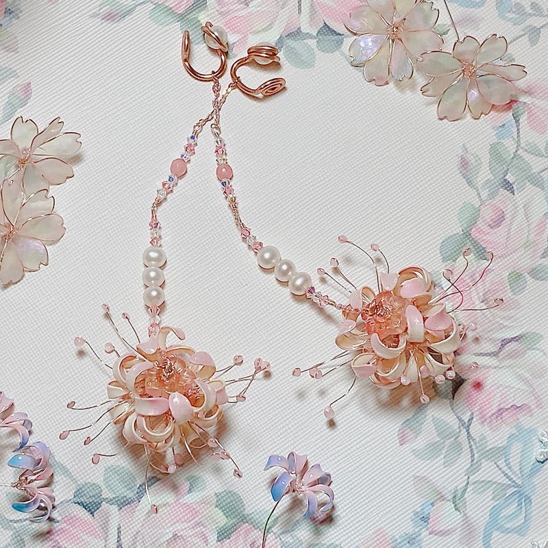 閃耀 彼岸花 耳骨夾 耳針/耳針 - 耳環/耳夾/耳骨夾 - 其他材質 粉紅色