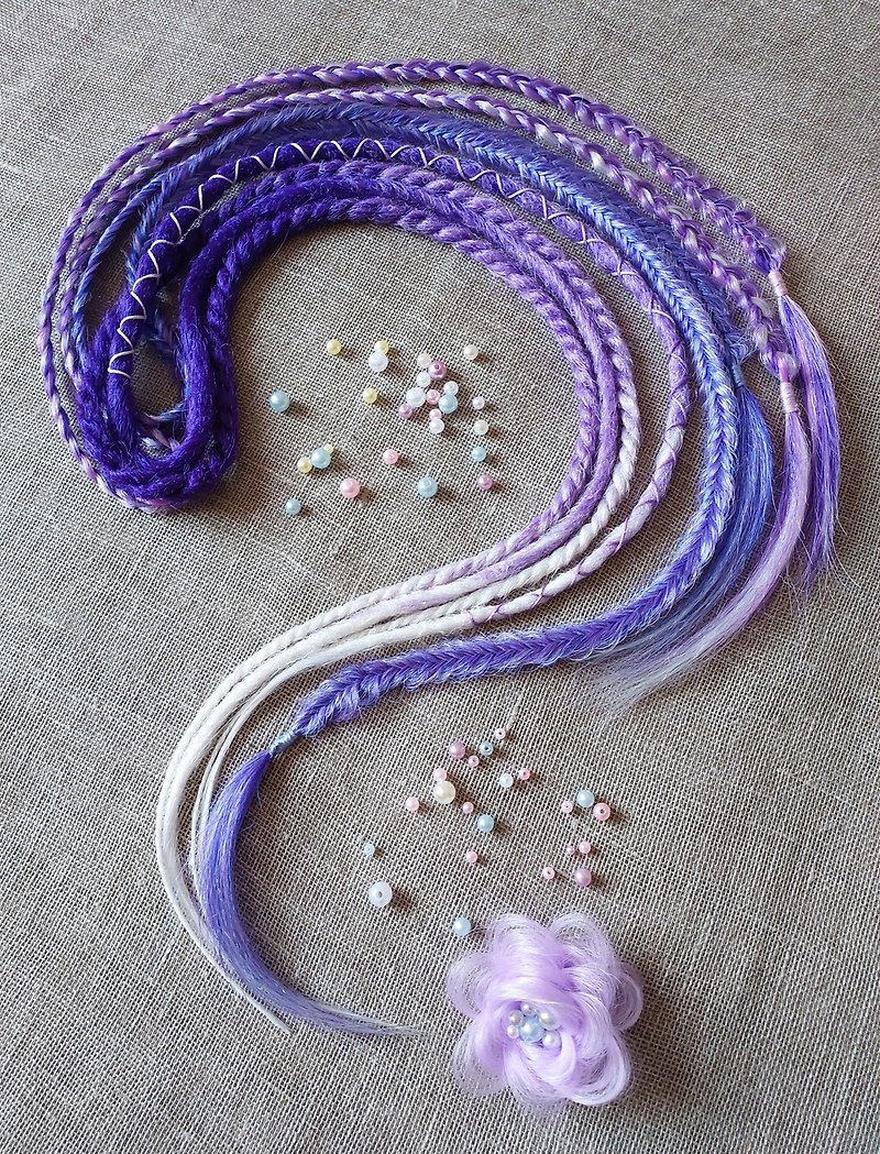 Synthetic dreads braid hair extensions, purple blue dreadlocks boho clip-ins 辮子 - เครื่องประดับผม - วัสดุอื่นๆ สีม่วง