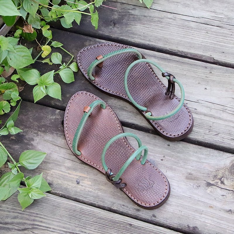 [Pre-Order] Green-Single-line Flip Sandals and Slippers #U6-2 - รองเท้าลำลองผู้หญิง - หนังแท้ สีเขียว
