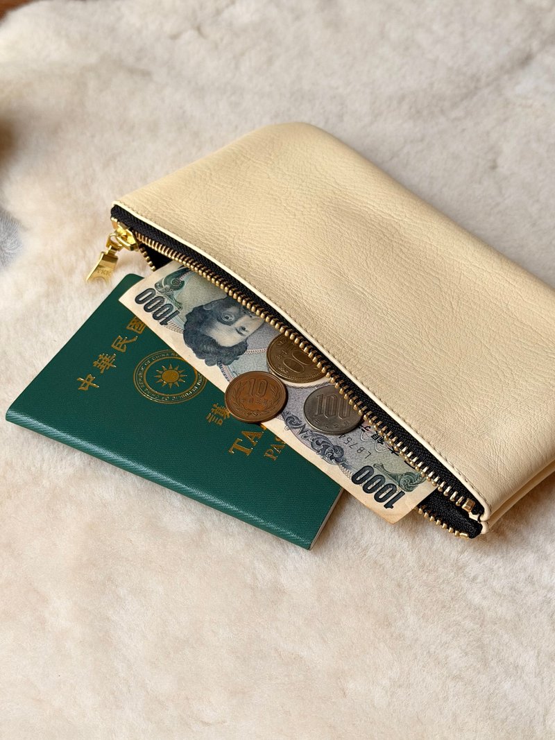 大容量鈔票包 奶油黃 I 鉛筆袋 收納包 出國外幣收納 - 錢包/皮夾/長短夾 - 真皮 黃色