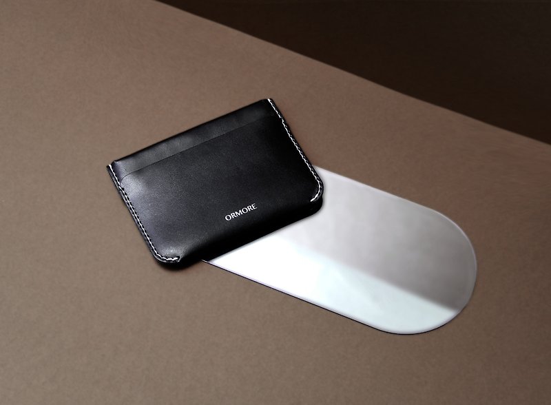 /穴パンチなし/DIYゴールドカードショートクリップベジタブルタンニンなめし革素材バッグ - 財布 - 革 ブラック