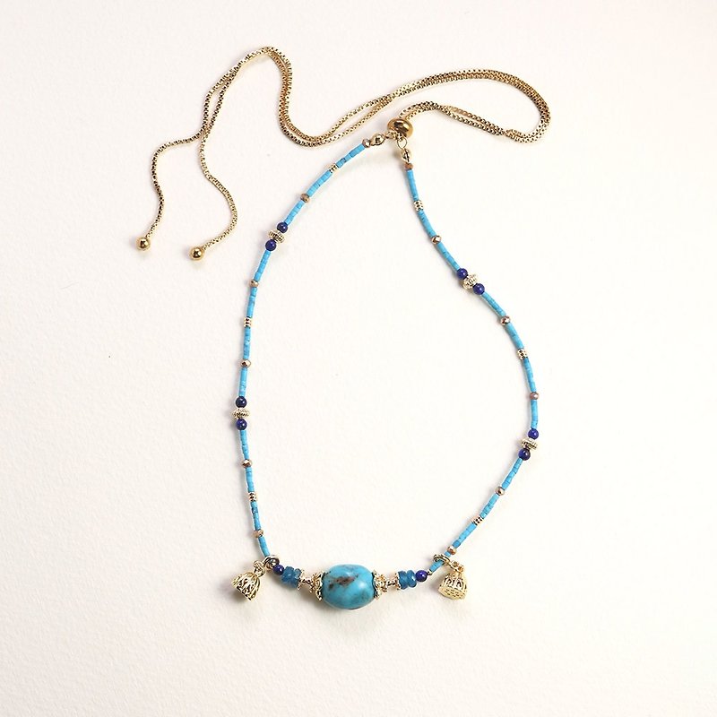 Customized blue turquoise special Egyptian style lapis lazuli Stone adjustable long chain short practice - Necklaces - Semi-Precious Stones Blue