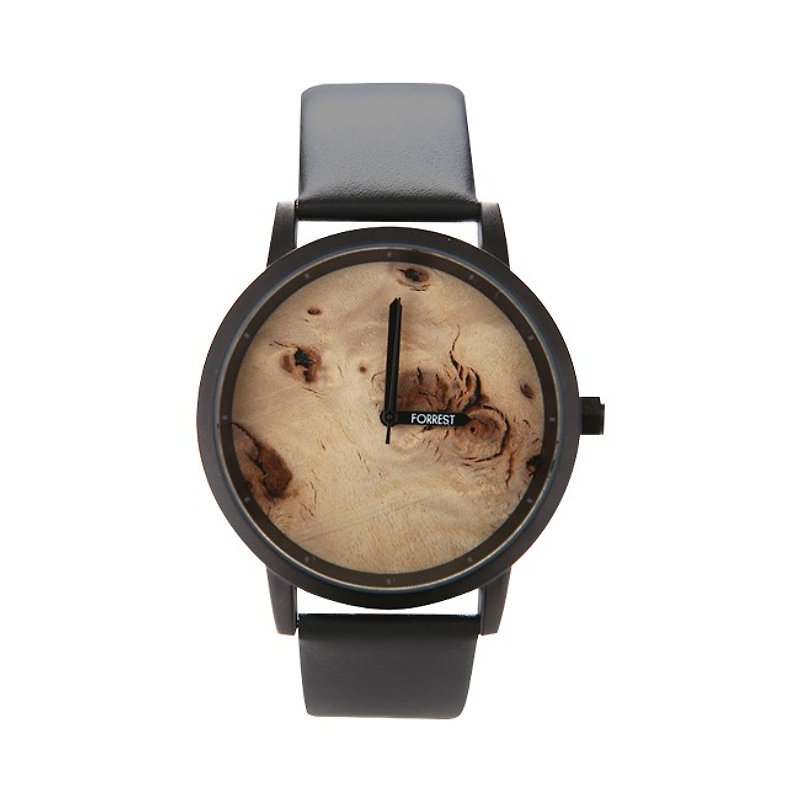 FORREST - [New] Black Wood veneer black (S) - นาฬิกาผู้หญิง - หนังแท้ สีดำ