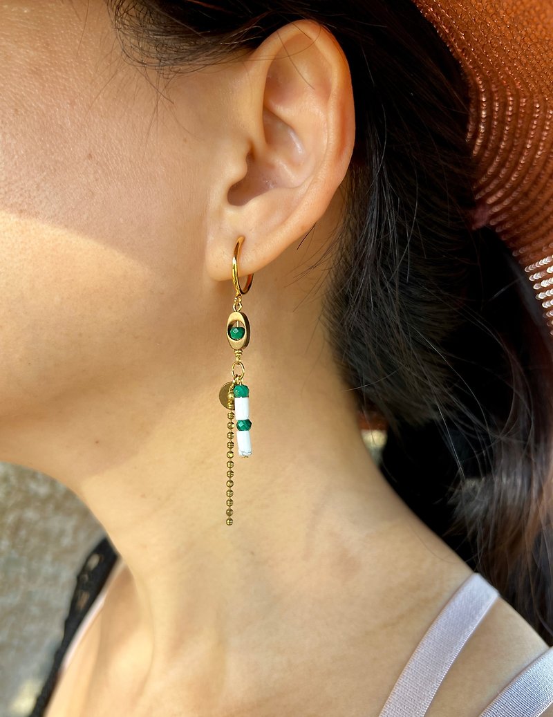 ||Thousand Eyes||Green Stone/White Turquoise/Onyx/ Bronze Dangle Earrings Fast Shipping - Earrings & Clip-ons - Crystal Multicolor