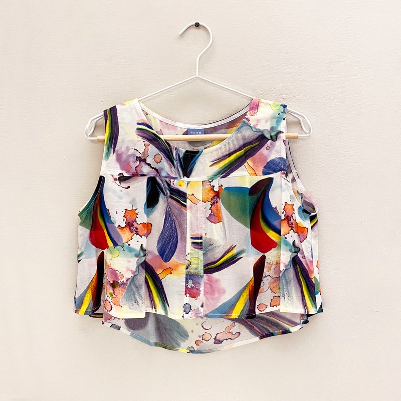 Spring/Summer/Summer Fireworks Sleeveless Cropped Top - Women's Vests - Polyester Multicolor