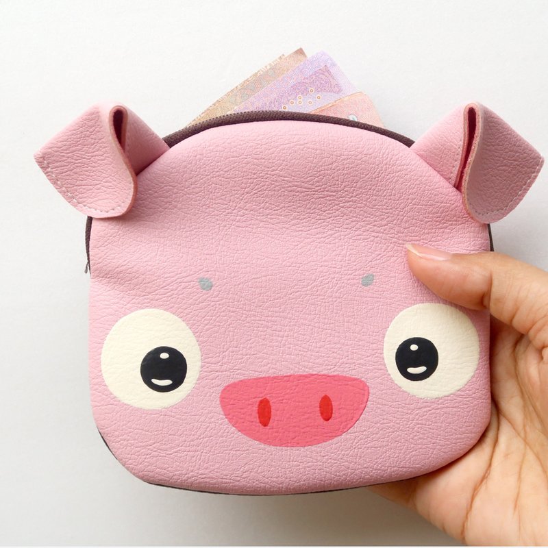 【雙11折扣】Pig coin purse ,small synthetic leather wallet bag with zip.various card - 零錢包/小錢包 - 人造皮革 粉紅色