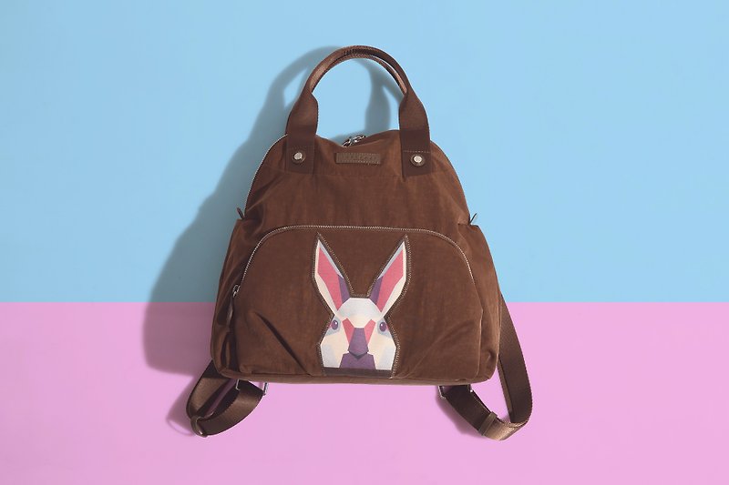Khieng Atelier Diamond Rabbit Diamond Rabbit Shell Backpack - Earth Brown - กระเป๋าเป้สะพายหลัง - ไนลอน สีนำ้ตาล