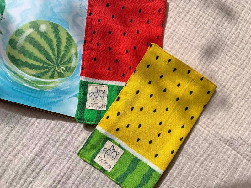 Handmade Kindergarten Clip Handkerchief/Xiaoyu Watermelon Handkerchief/Summer Watermelon/Japanese Double Yarn - ผ้าเช็ดหน้า - ผ้าฝ้าย/ผ้าลินิน สีเหลือง