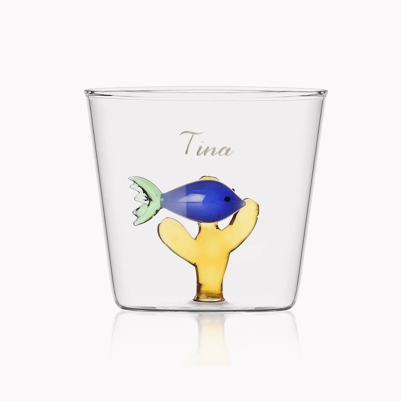 340cc [Ichendorf, Italy] Tropical Blue Fish Marine Garden Ocean Garden Handmade Cup - แก้ว - แก้ว สีน้ำเงิน