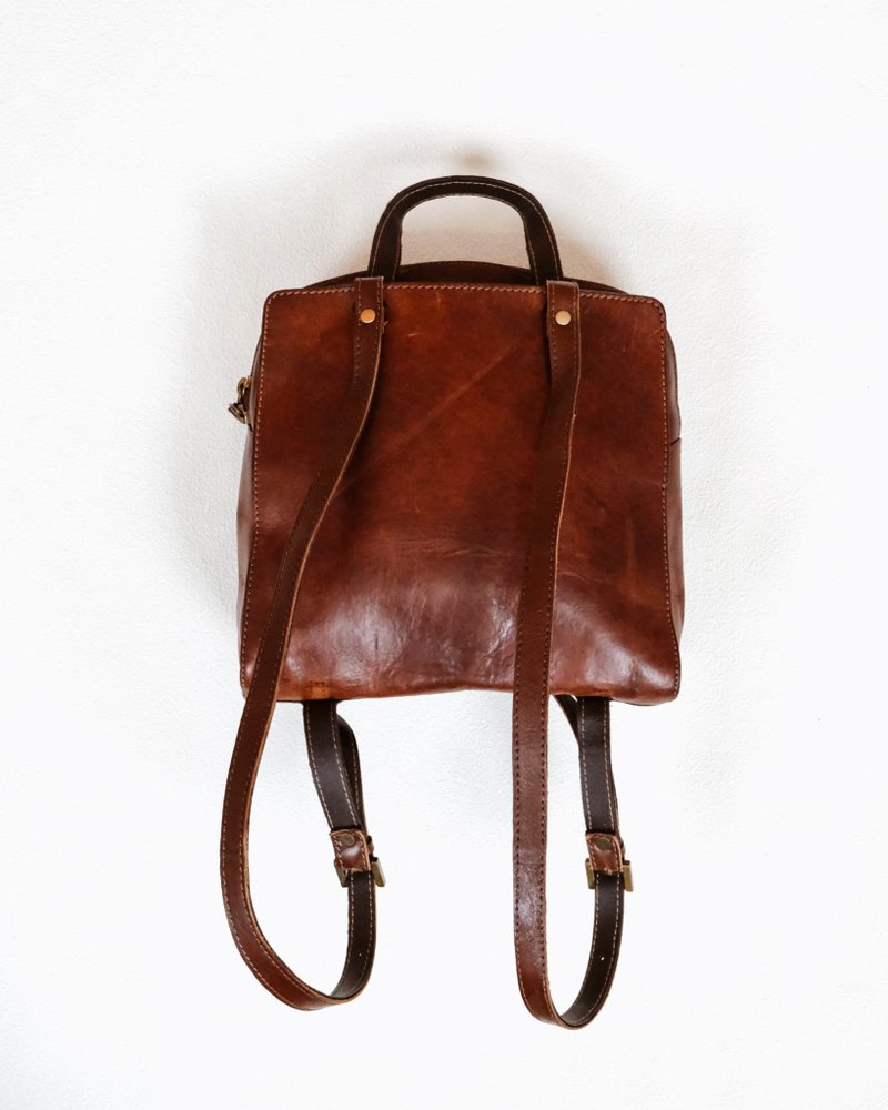 Tsubasa.Y | THE BRIDGE Vintage Bag E01 Brown Leather Backpack - กระเป๋าเป้สะพายหลัง - หนังแท้ สีนำ้ตาล