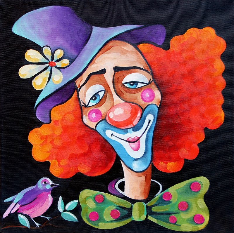 Clown Painting Kids Room Original Art Nursery Artwork Circus Wall Decor - โปสเตอร์ - วัสดุอื่นๆ หลากหลายสี