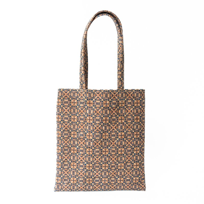 Cork leather A4 tote bag (Portuguese tile C) - Handbags & Totes - Eco-Friendly Materials Multicolor