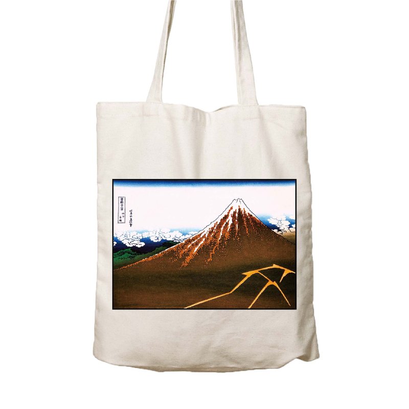 Ukiyoe canvas bag F8 white rain under the mountain - กระเป๋าถือ - ผ้าฝ้าย/ผ้าลินิน 