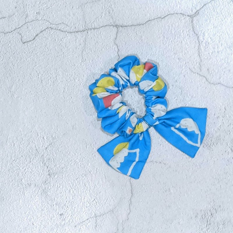 Bow Scrunchy with Beads | Scrap Fabric Project | Handmade - Hair Accessories - Cotton & Hemp Blue