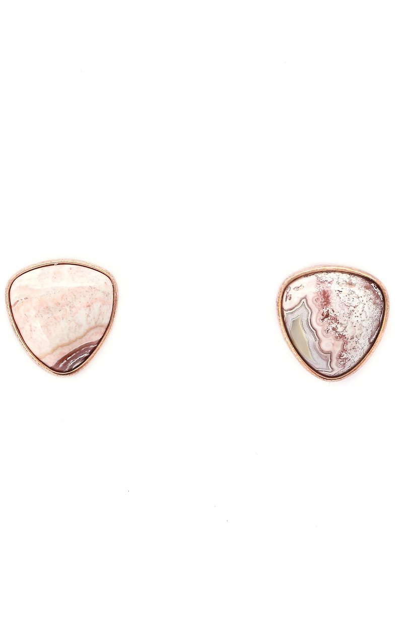 Mother's day giftS925 Silver Plated Rose Gold With Natural Crazy Lace Agate Eari - ต่างหู - โรสโกลด์ หลากหลายสี
