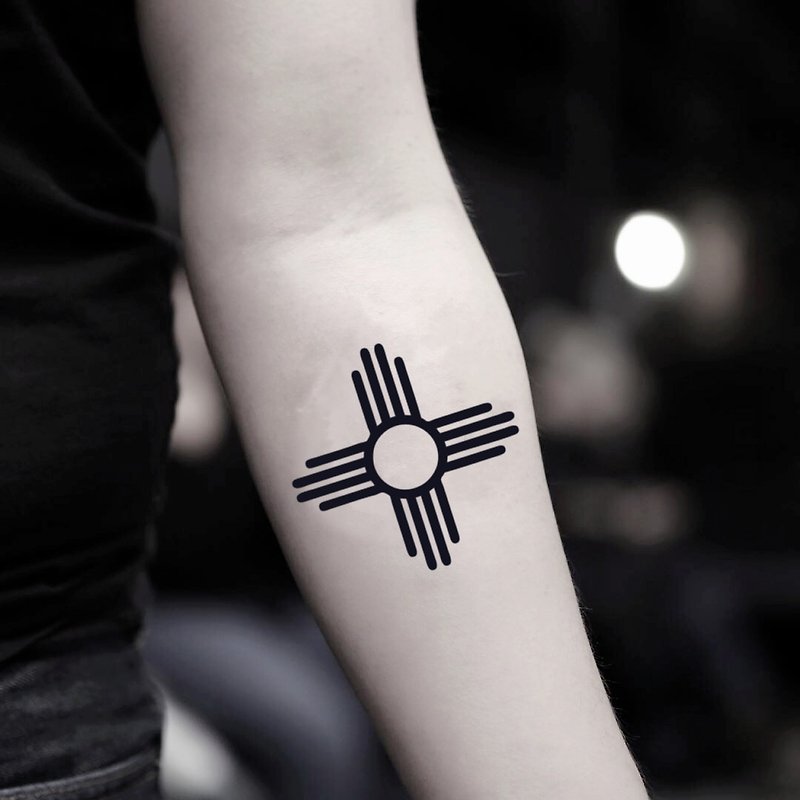 Zia symbol Temporary Fake Tattoo Sticker (Set of 2) - OhMyTat - Temporary Tattoos - Paper Black