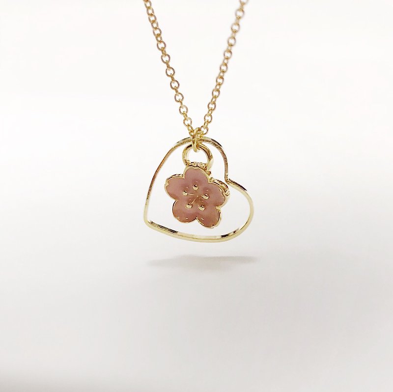 In love with sakura (limited edition) with 18k necklace - Necklaces - Other Metals Pink