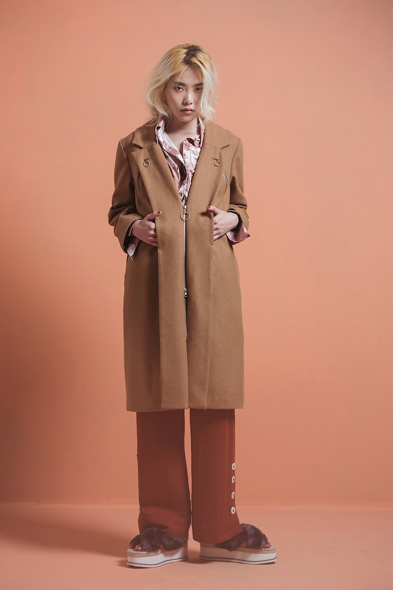 Metal zipper long coat - Women's Casual & Functional Jackets - Wool 