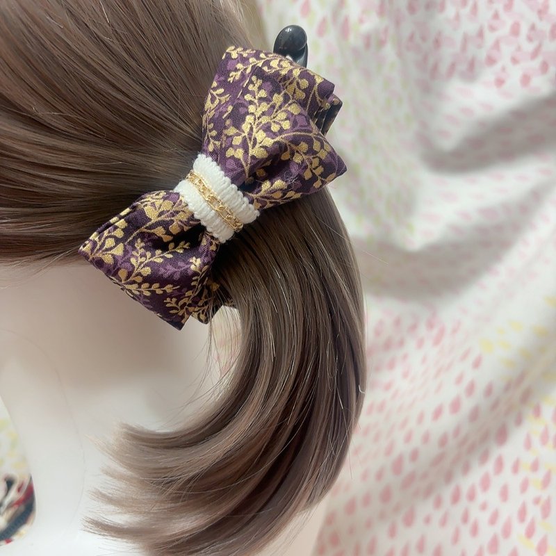 紫嫣燙金小葉 | 雙層結相交夾 | 香蕉夾 - 髮夾/鯊魚夾 - 棉．麻 多色