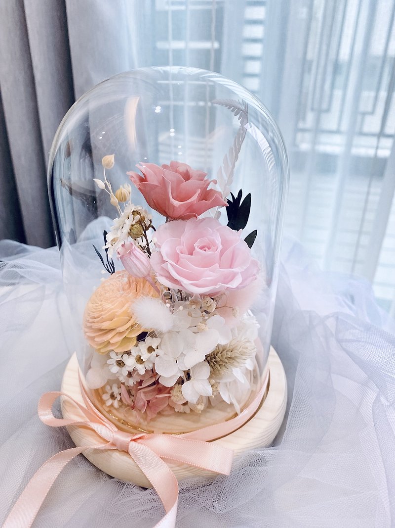 Material Package/Finished Heart-warming Eternal Life Rose Glass Lantern Warm Pink-orange Tanabata Gift - Dried Flowers & Bouquets - Plants & Flowers Pink