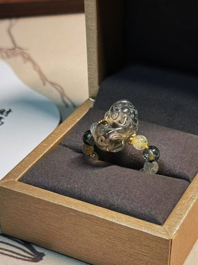 招財納福貔貅戒指天然石輕奢禮物禮盒裝 - 戒指 - 半寶石 黃色