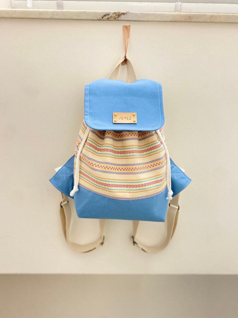 當民族白遇上藍後背包/贈送免費打印名字皮標 - 後背包/背包/書包 - 棉．麻 藍色