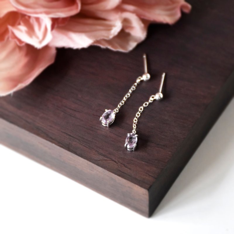 Handmade Natural Amethyst Stone Drop Earrings // Natural Gemstone// February Stone - ต่างหู - เครื่องเพชรพลอย สีม่วง