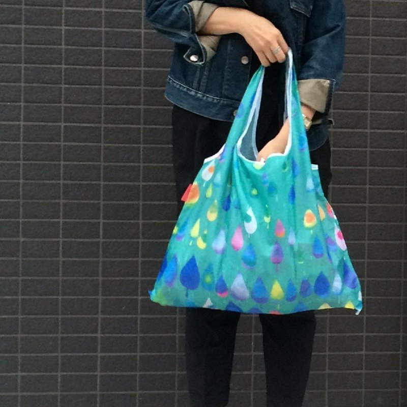 日本 Prairie Dog 設計包/環保袋/購物袋/手提袋 - 雨滴 - 側背包/斜孭袋 - 塑膠 藍色