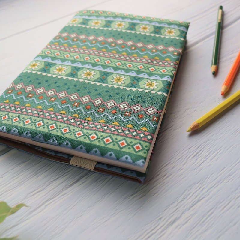 [Tile-Green] Book Cover Adjustable Cloth Book Cover Handmade Cloth Book Cover A5 A6 B6 25K 50K 20 - Book Covers - Cotton & Hemp 